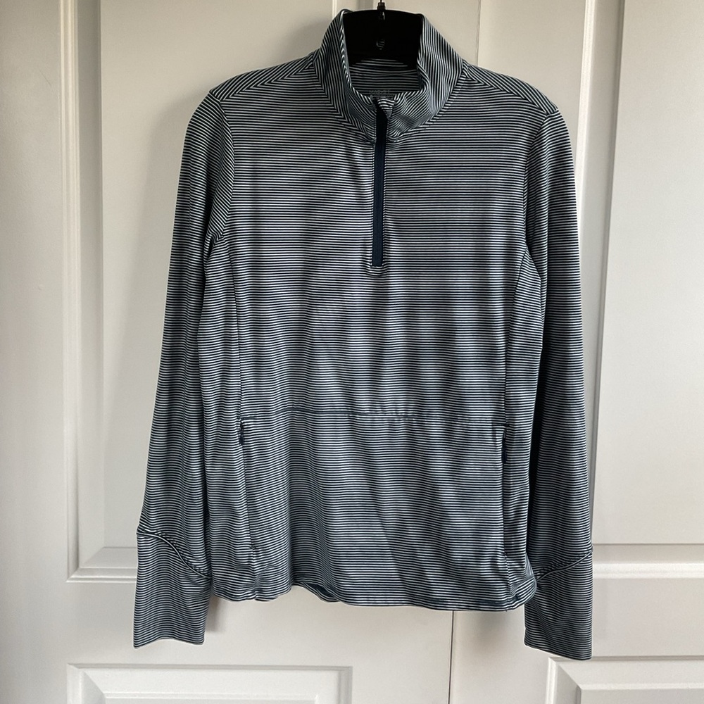 Market & Spruce Quick Dry 1/4 Zip Medium Blue Stripe